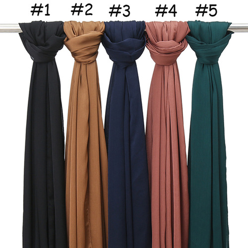 Embroidered crepe crinkle in chiffon hijabs shawl muslim women dubai chiffon pleated 180x75 plain scarf
