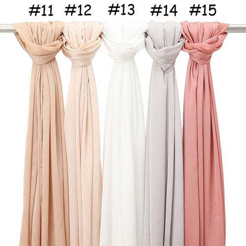 Embroidered crepe crinkle in chiffon hijabs shawl muslim women dubai chiffon pleated 180x75 plain scarf