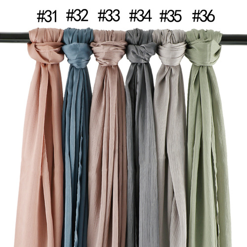 Embroidered crepe crinkle in chiffon hijabs shawl muslim women dubai chiffon pleated 180x75 plain scarf