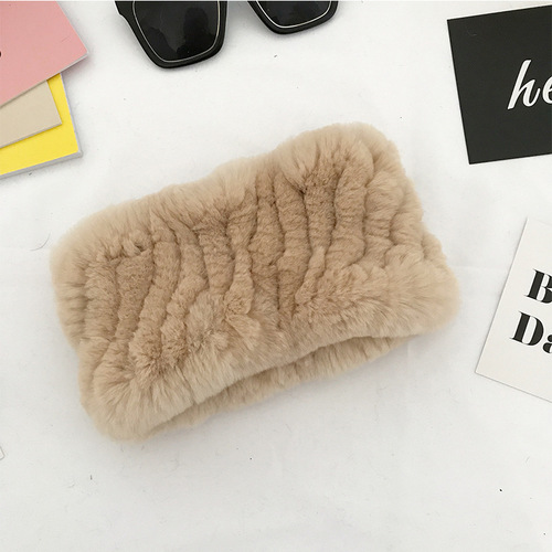 Winter Knit Rex Rabbit Fur Headbands High Elastic Knitted Neck Warmer Scarves for Women
