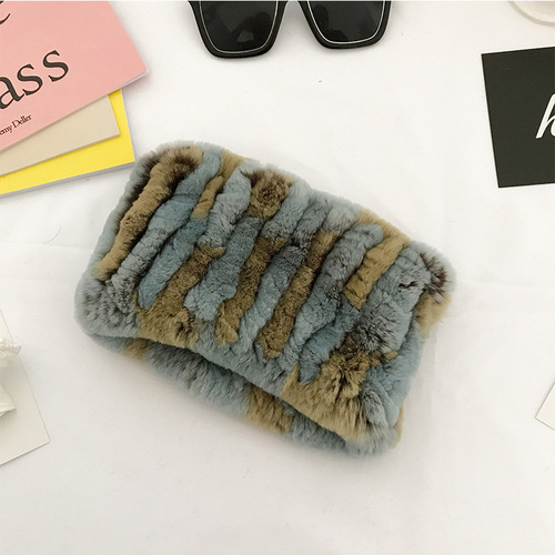 Winter Knit Rex Rabbit Fur Headbands High Elastic Knitted Neck Warmer Scarves for Women