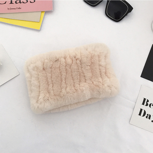 Winter Knit Rex Rabbit Fur Headbands High Elastic Knitted Neck Warmer Scarves for Women