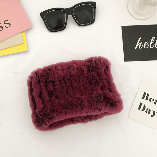 Winter Knit Rex Rabbit Fur Headbands High Elastic Knitted Neck Warmer Scarves for Women