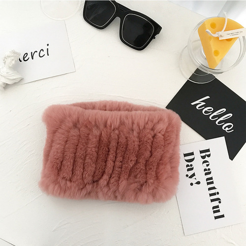 Winter Knit Rex Rabbit Fur Headbands High Elastic Knitted Neck Warmer Scarves for Women