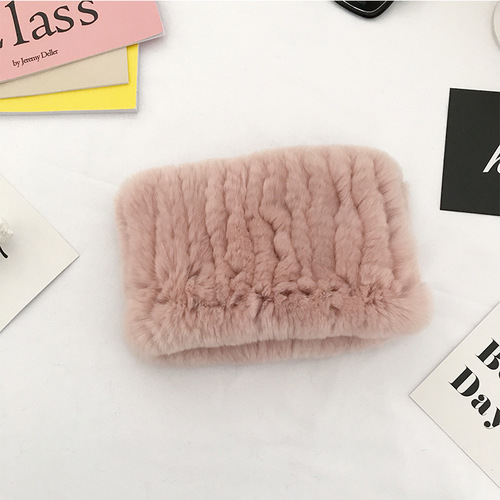Winter Knit Rex Rabbit Fur Headbands High Elastic Knitted Neck Warmer Scarves for Women