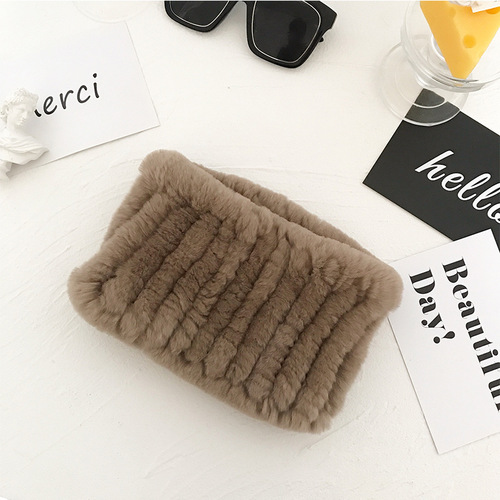 Winter Knit Rex Rabbit Fur Headbands High Elastic Knitted Neck Warmer Scarves for Women