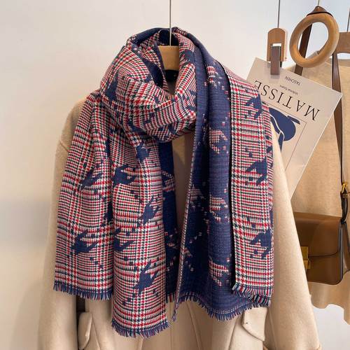 New hot sale ladies houndstooth warm neck wrap shawl scarves women stylish faux cashmere scarf