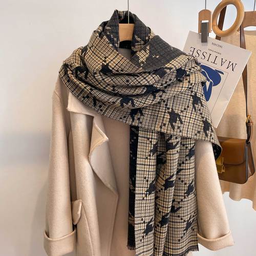 New hot sale ladies houndstooth warm neck wrap shawl scarves women stylish faux cashmere scarf