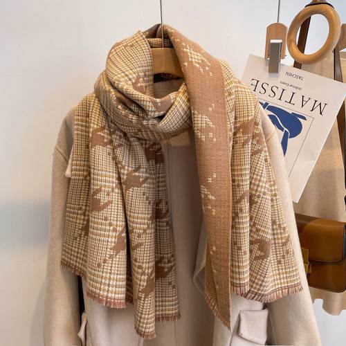 New hot sale ladies houndstooth warm neck wrap shawl scarves women stylish faux cashmere scarf