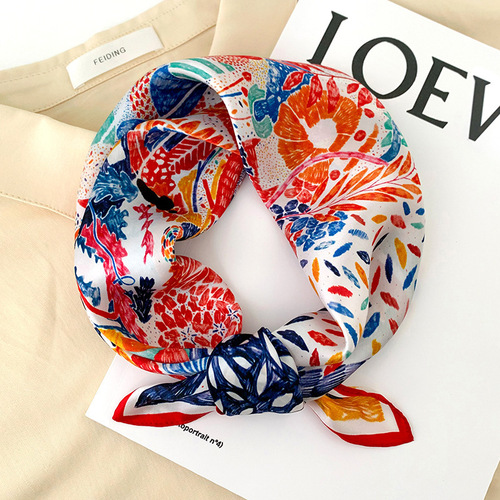Luxury Silk Scarves For Women  Floral 100% Real Silk Scarf Square 53*53cm Mulberry Silk Scarves Hair Accessories