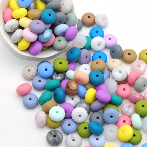 100pcs/Set 14mm Round Flat Silicone Beads for Keychain Pen Making DIY Baby Pacifier Chain Bracelet Necklace Chewing Bead