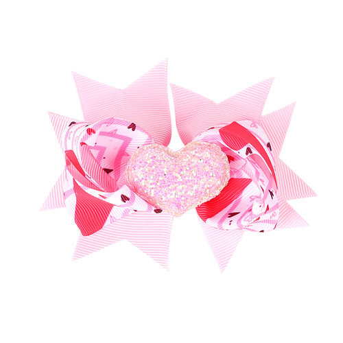Valentine's Day 4'' Hair Bow With Clip Girls Grosgrain Ribbon HairBows Heart Handmade Hairpin For Kids Hair Accessories