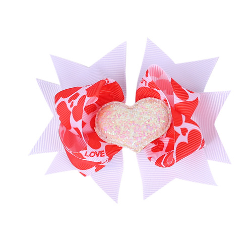 Valentine's Day 4'' Hair Bow With Clip Girls Grosgrain Ribbon HairBows Heart Handmade Hairpin For Kids Hair Accessories