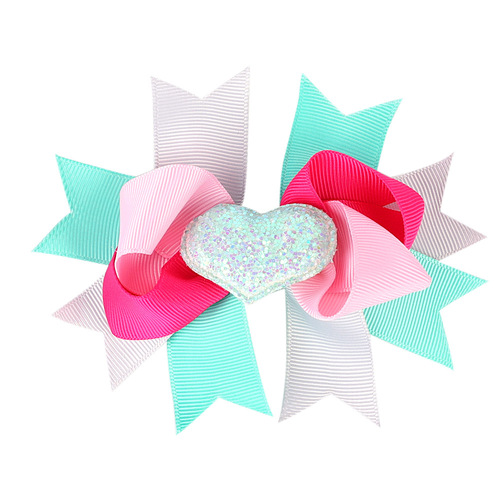 Valentine's Day 4'' Hair Bow With Clip Girls Grosgrain Ribbon HairBows Heart Handmade Hairpin For Kids Hair Accessories