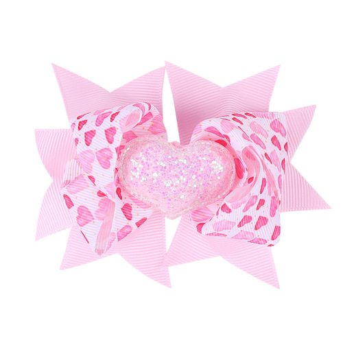 Valentine's Day 4'' Hair Bow With Clip Girls Grosgrain Ribbon HairBows Heart Handmade Hairpin For Kids Hair Accessories