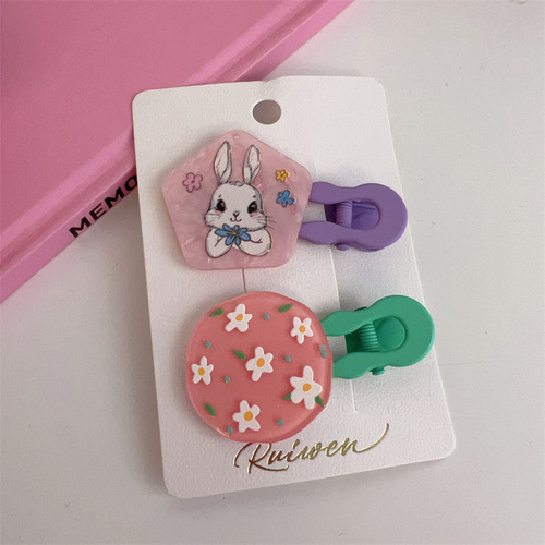 Female children's colorful shell acrylic geometric hand-painted graffiti flower hairpin pair clip