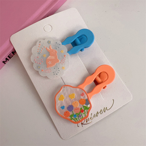 Female children's colorful shell acrylic geometric hand-painted graffiti flower hairpin pair clip