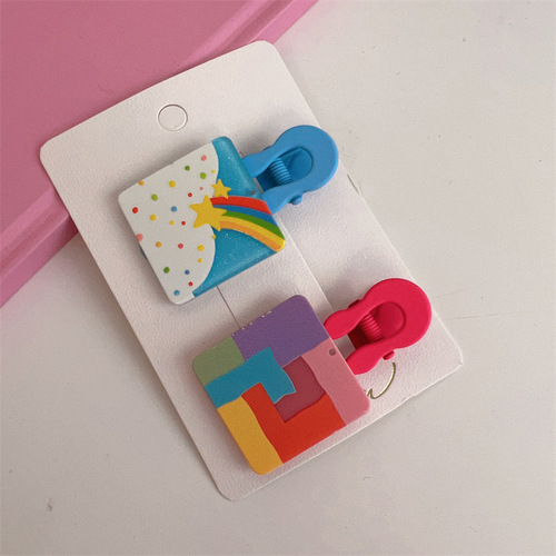 Female children's colorful shell acrylic geometric hand-painted graffiti flower hairpin pair clip