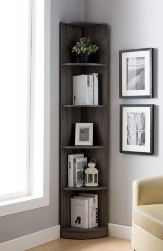ID USA Corner Bookcase Five Shelves Distressed Grey Office Modern luxury Design Metal Hardware Premium Quality