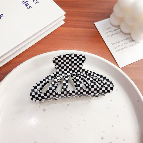 Ins Style Black White Checkerboard Grip French Retro Fashion Acrylic Hair Claw Clips