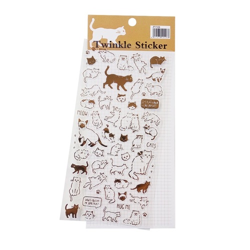 3 Sheet/ Pack Gold Stamping Flower Cat Letter Stickers PVC Waterproof Scrapbooking Stickers 