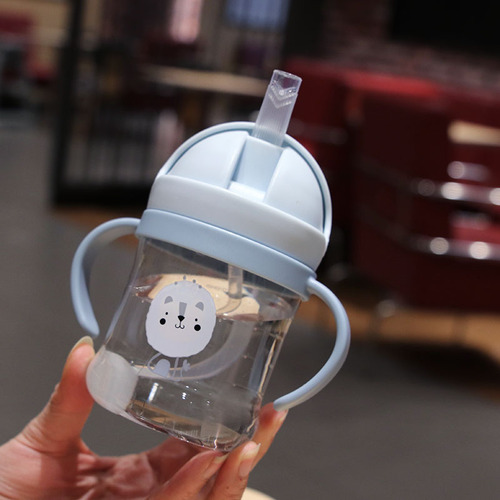 Cartoon Children's Plastic Straw Water Bottle Cup With Scale Baby Cute Drop-proof And Leak-proof Portable Water Cup With