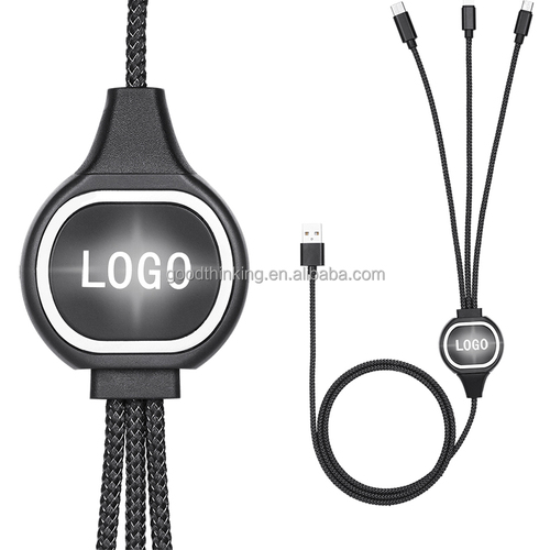 Fast charge cable 1 meter   With LED light USB C multi usb charger cable aluminum nylon 3 in 1