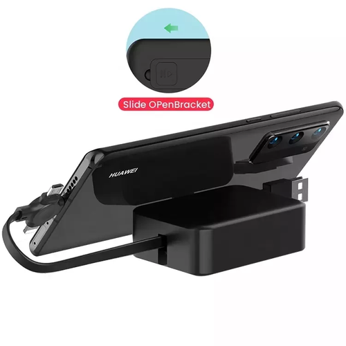 3 in 1 Phone Holder Type C Micro USB Port Charge Multi USB One-Way Retractable Charger Fast Charing Cable for Smartphone