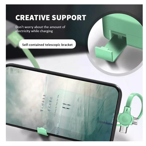 3 in 1 Phone Holder Type C Micro USB Port Charge Multi USB One-Way Retractable Charger Fast Charing Cable for Smartphone