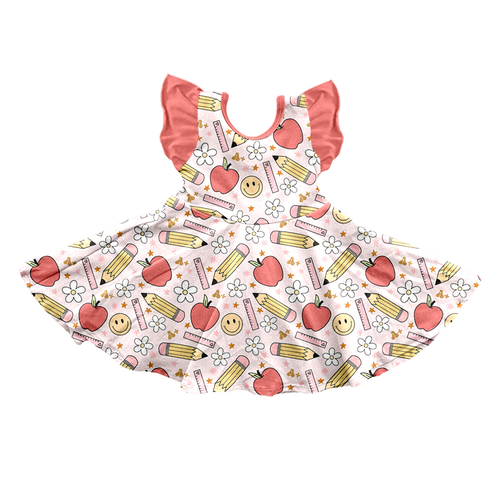 New design pre-order toddler girls apple flying dress floral kids casual dress back to school dresses