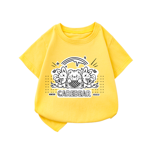 Children's Cartoon Kids Top  Animal Unisex Popular Casual wear  Boys Girls Baby  All Over Print Black T-shirt Cotton