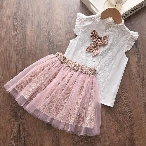 Kids Girl Dresses New Summer Girls Bow-knot Casual Dress Cute T-shirt and Dress Girls Leopard Children Clothing 3 7Y