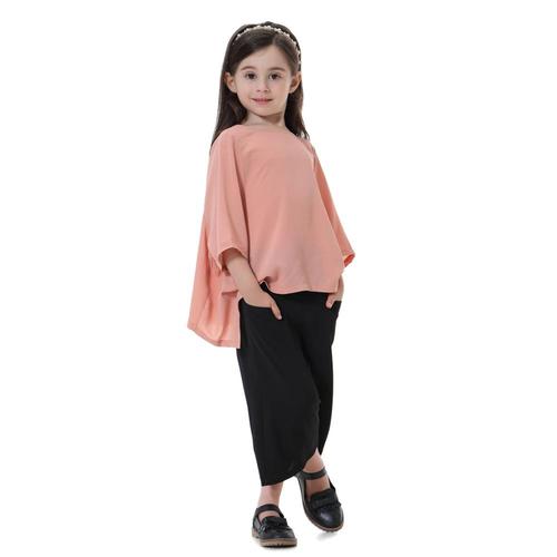 611# Muslim Children Dress 2pcs Sets Kids Suit Bat Sleeve tops and pants Islamic Girl Clothing Arab Kimono Kid's Jubah R