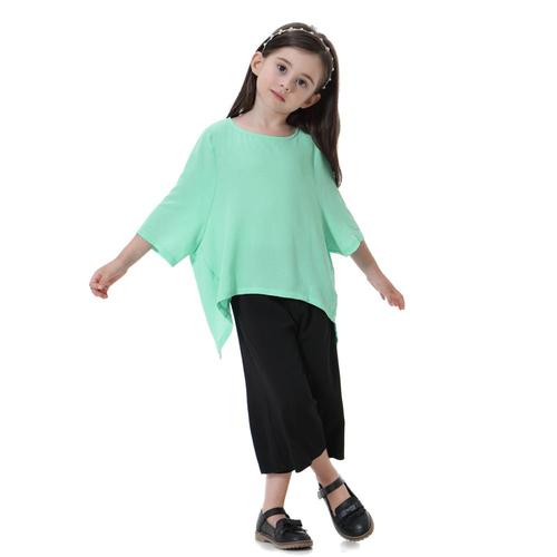 611# Muslim Children Dress 2pcs Sets Kids Suit Bat Sleeve tops and pants Islamic Girl Clothing Arab Kimono Kid's Jubah R