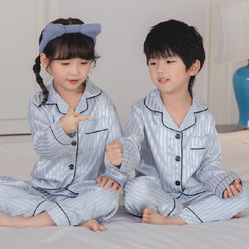 Long Sleeve Children Pajamas Solid Ice Silk Satin Kids Sleepwear Sets Suit For Girl And Boy's Pajamas