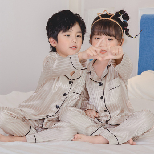 Long Sleeve Children Pajamas Solid Ice Silk Satin Kids Sleepwear Sets Suit For Girl And Boy's Pajamas