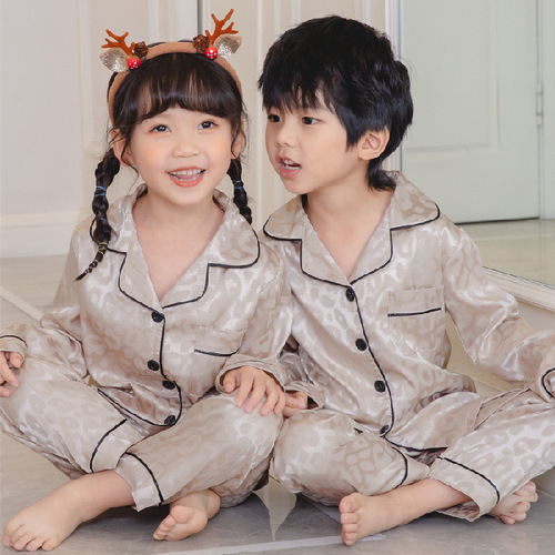 Long Sleeve Children Pajamas Solid Ice Silk Satin Kids Sleepwear Sets Suit For Girl And Boy's Pajamas