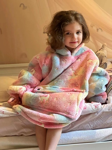 Kids Hooded Blanket Oversized Wearable Blanket Hoodie Sweatshirt Hood Pocket Sleeves Soft Thick Flannel Sherpa Hooded Bl