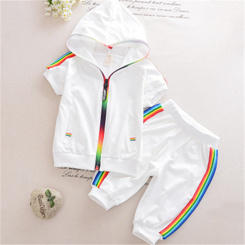 European and American kids sport hoodies sets summer pure color short sleeve and trousers 2-piece hip hop clothes for ki