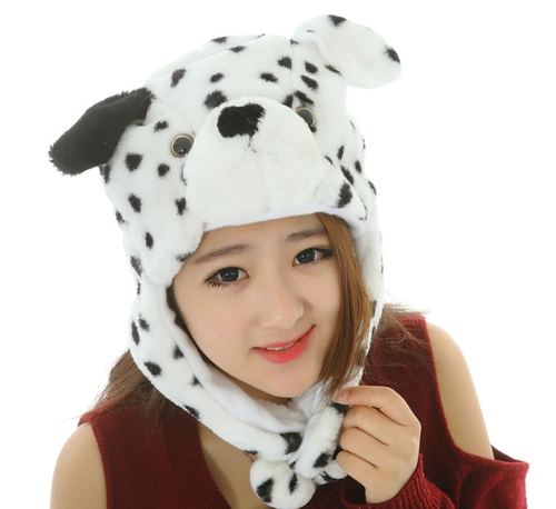 One Size Adult Kids Plush Animal Hat White Dog Cosplay Plush Hats Cute Fuzzy Dress Up Warm Beanie Hat