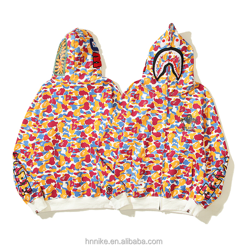 Original edition bathing ape shark camo zip up streetwear outfit hip hop Sweatshirt men women unisex bapes hoodie