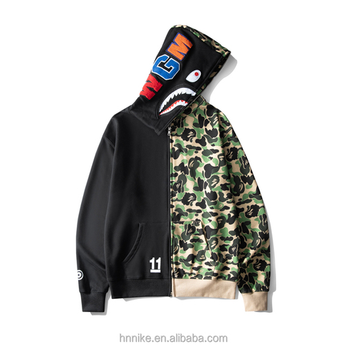 Original edition bathing ape shark camo zip up streetwear outfit hip hop Sweatshirt men women unisex bapes hoodie