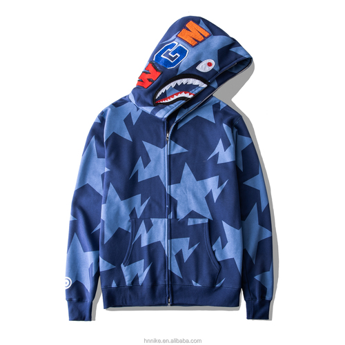Original edition bathing ape shark camo zip up streetwear outfit hip hop Sweatshirt men women unisex bapes hoodie