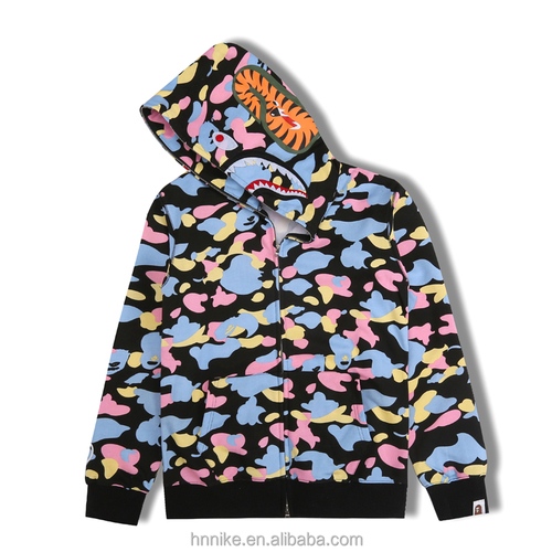 Original edition bathing ape shark camo zip up streetwear outfit hip hop Sweatshirt men women unisex bapes hoodie