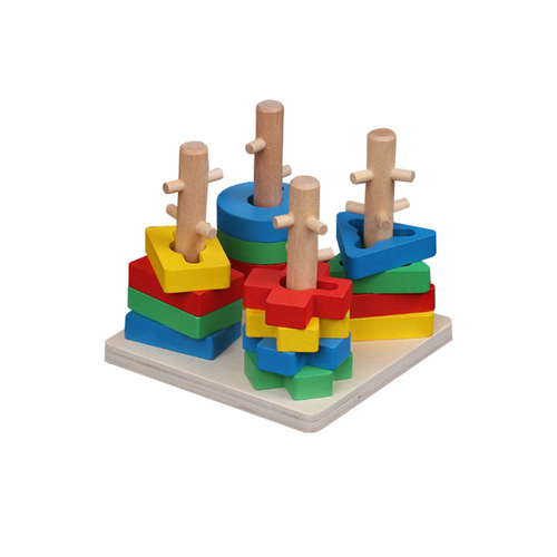 Geometric Shape Recognition Column Wooden Montessori Toys Matching Blocks Other Educational Toys For Kids Early Educatio