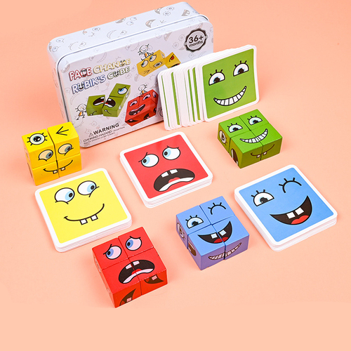 Expression Puzzle Building Blocks Toys Early Learning Educational Match Toy Kids Face Change Cube Game Toy