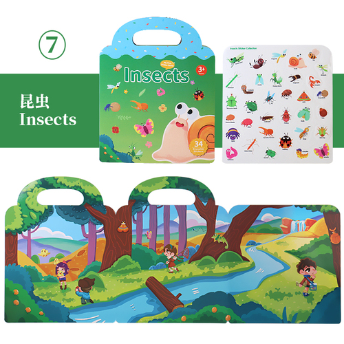 Reusable Educational Learning Toys Sticker Activity Quiet Books Travel Removable Toddler Cartoon DIY Puzzle Game For Kid