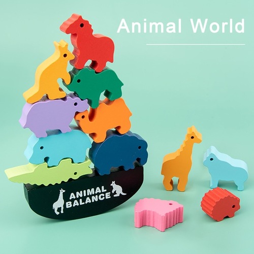 Wooden Puzzle Toy Animals Balance Training Game Kit Educational Preschool Toy Building Blocks Baby Learning Toys