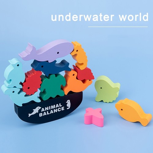 Wooden Puzzle Toy Animals Balance Training Game Kit Educational Preschool Toy Building Blocks Baby Learning Toys