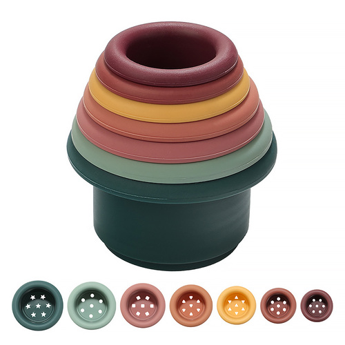 Baby Toy Cute Cup Bpa Free Silicone Bath Toys Stacking Pile Up Cups Building Toys For Kids